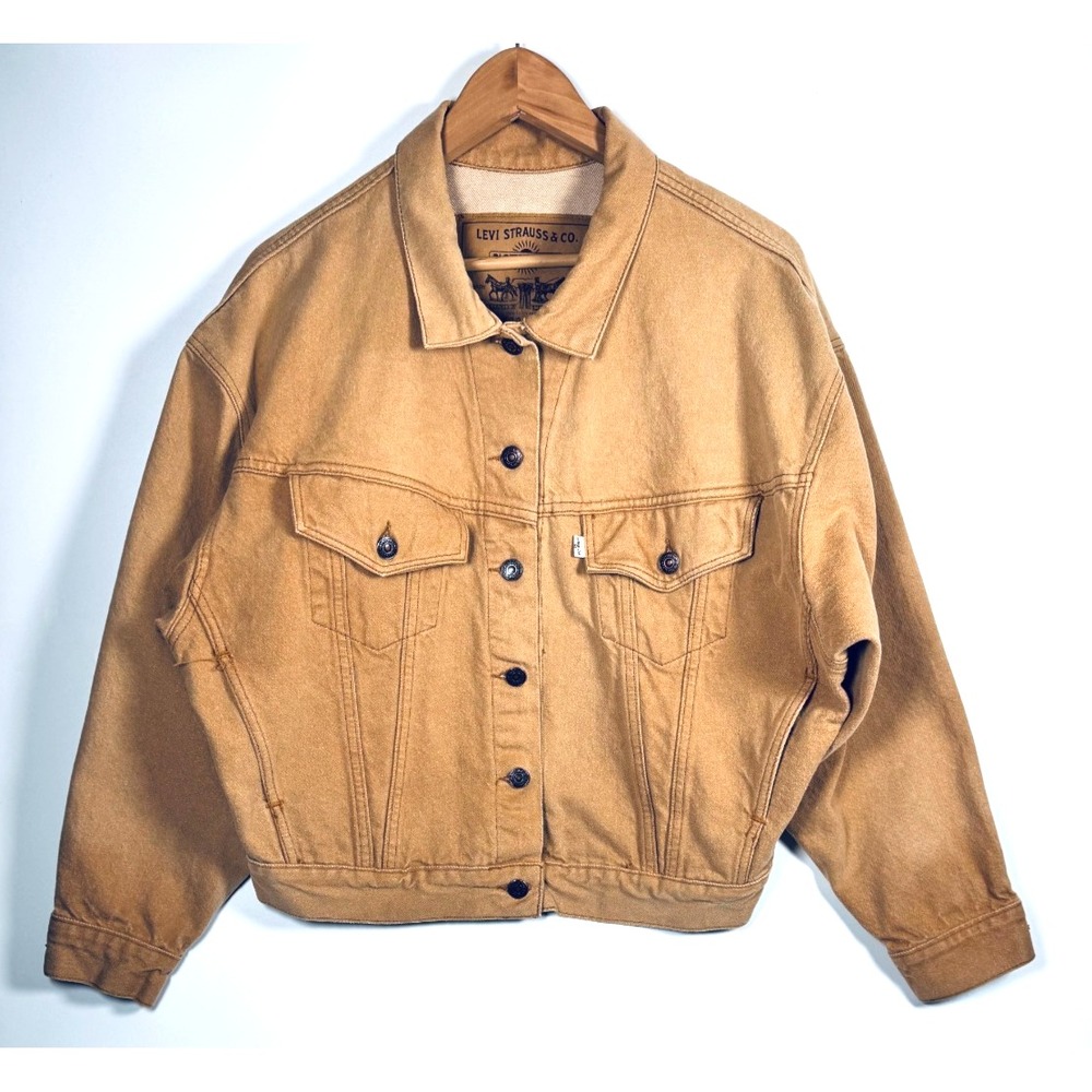 Vintage 90s Levis Naturals Denim Jacket Medium Tan Made USA Trucker Oversized
